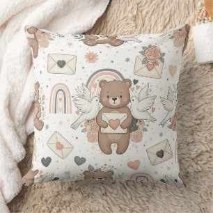 Boho kinderkamer teddyberen met regenbogen - Aards Kussen