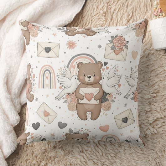 Boho kinderkamer teddyberen met regenbogen - Aards Kussen (Deken)