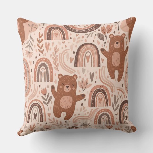 Boho-kinderkamer teddyberen met regenbogen - Aards Kussen (Achterkant)