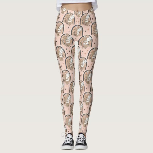 Boho kinderkamer teddyberen met regenbogen - Aards Leggings (Voorkant)