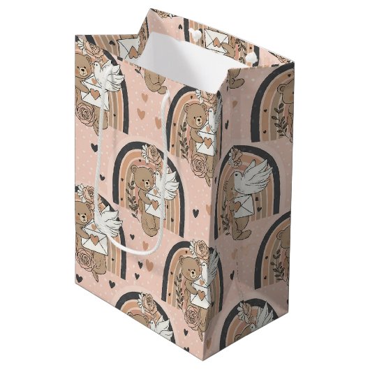 Boho kinderkamer teddyberen met regenbogen - Aards Medium Cadeauzakje (Voorkant Gekanteld)