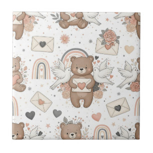 Boho kinderkamer teddyberen met regenbogen - Aards Tegeltje