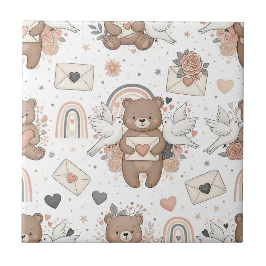 Boho kinderkamer teddyberen met regenbogen - Aards Tegeltje (Voorkant)