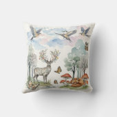 Boho-kinderkamerdecor herten en vossen bos scène kussen (Achterkant)