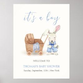 Boho kinderwagen Konijn Jongen Baby Shower Welkom Poster