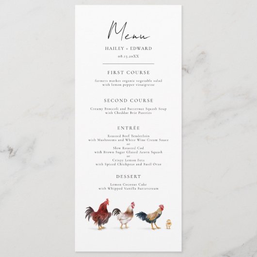 Boho kip bruiloft diner menu (Voorkant)
