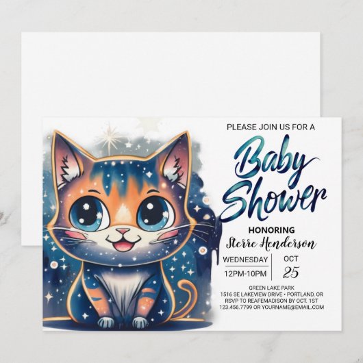 Boho Kitten bewerkbaar Baby shower Kaart (Voorkant / Achterkant)