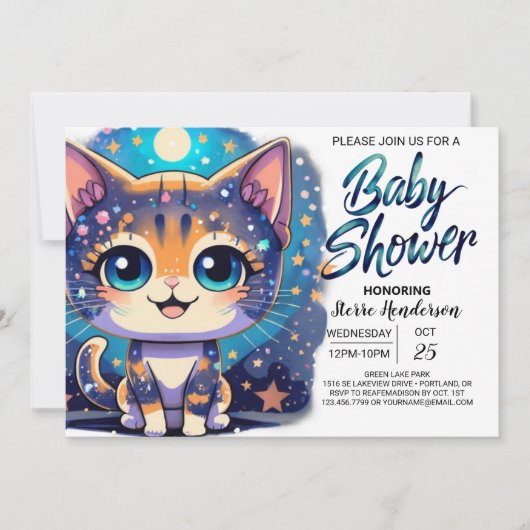 Boho Kitten Online Boy Baby shower Kaart (Voorkant)