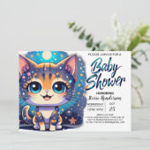 Boho Kitten Online Boy Baby shower Kaart (Staand voorkant)
