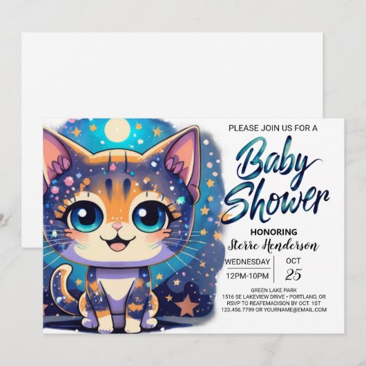 Boho Kitten Online Boy Baby shower Kaart (Voorkant / Achterkant)