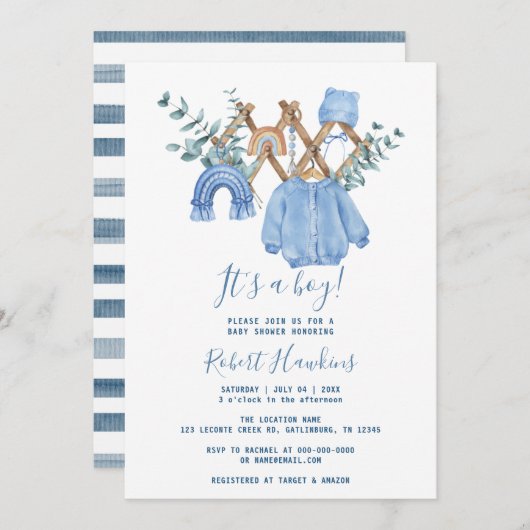 Boho Kleding Jongen Baby shower Uitnodiging (Voorkant / Achterkant)