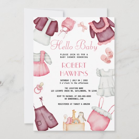 Boho Kleding Meisje Baby shower Uitnodiging (Voorkant)