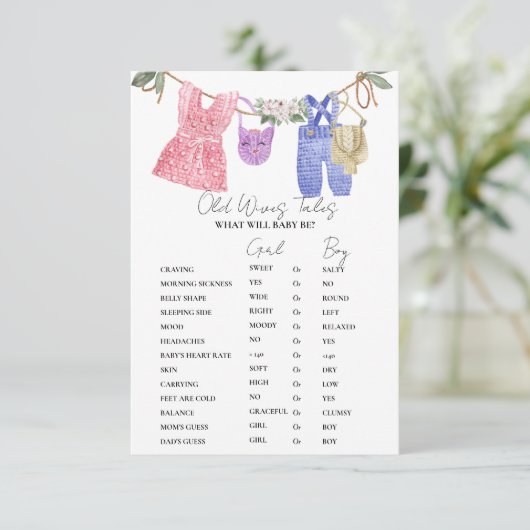 Boho Kleding Oude WiVes Tales Baby shower Game Kaa Kaart (Staand voorkant)