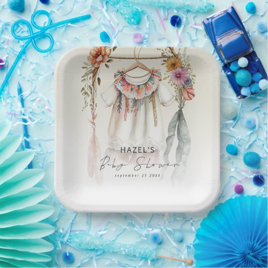 Boho Kleding Script Baby shower Papieren Bordje (Feest)