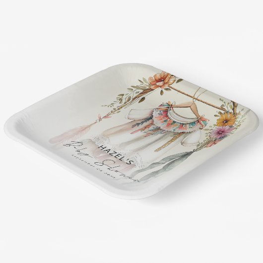 Boho Kleding Script Baby shower Papieren Bordje (Gebogen)