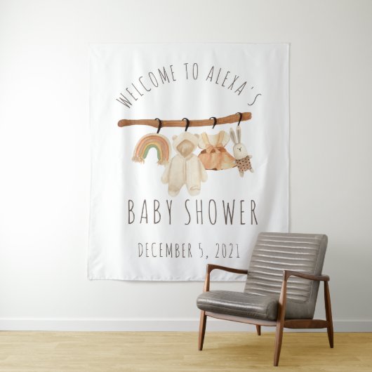 Boho Kleertjeslijn Baby Shower Welkomstbord Tapijt Wandkleed (In situ)