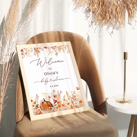 Boho Kleine Pompoen Herfst Wilde Bloemen Welkom Poster