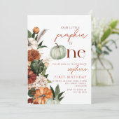 Boho kleine pompoen is een eerste verjaardag kaart (Staand voorkant)