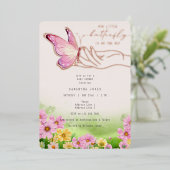 Boho Kleine Vlinder Op Weg Wilde Bloementuin Folie Uitnodiging (Staand Voorkant)