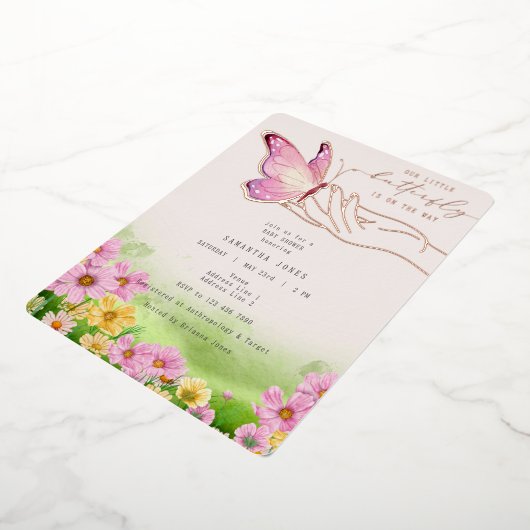 Boho Kleine Vlinder Op Weg Wilde Bloementuin Folie Uitnodiging (Gedraaid)