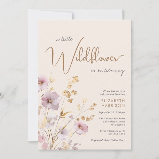 Boho Kleine Wildflower Waterverf Baby Meisje Douch Kaart (Voorkant)