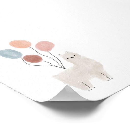 Boho kleur Lama met ballonnen poster (Hoek)