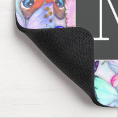 Boho kleurig vlinderpatroon Initiaal blauw Muismat (Hoek)