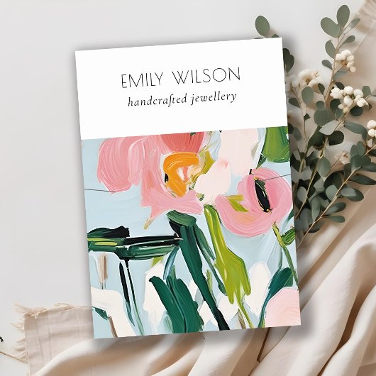 Boho Kleurrijk Roze Blauw Geschilderd Bloemen Kett Visitekaartje