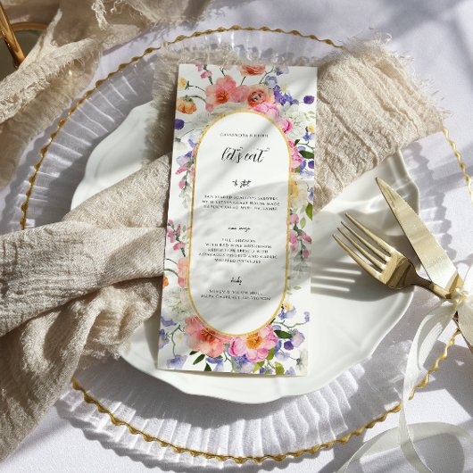 Boho Kleurrijk Wildflower Trouwmenu Menu
