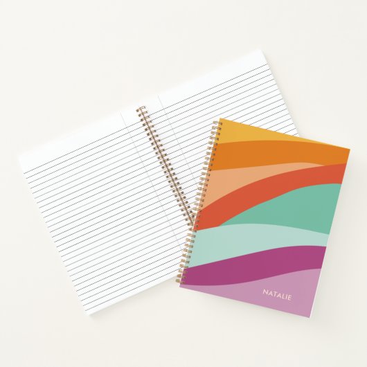 Boho Kleurrijke Abstracte Retro Naam Notitieboek (Binnen)