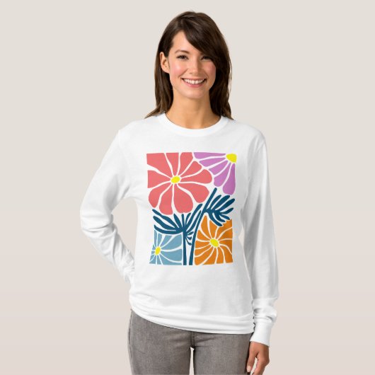 Boho Kleurrijke bladeren en bloemen T-shirt ontwer (Voorkant volledig)