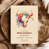 Boho Kleurrijke Bloemen Koe Schedel Verjaardagsfee Kaart