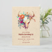 Boho Kleurrijke Bloemen Koe Schedel Verjaardagsfee Kaart (Staand voorkant)