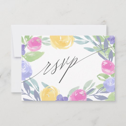 Boho Kleurrijke Bloemen Waterverf bruiloft RSVP (Voorkant)