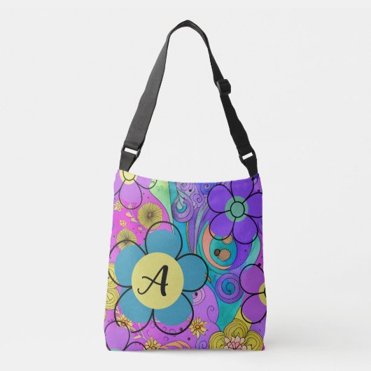 Boho kleurrijke bloemenprint crossbody tas (Voorkant)