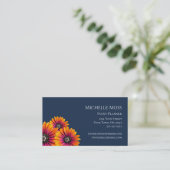 Boho Kleurrijke Daisies Botanische Marine Blauw Visitekaartje (Staand voorkant)