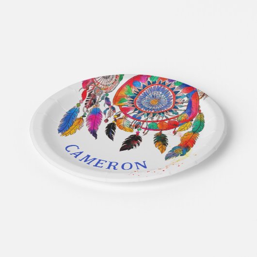 Boho Kleurrijke Dreamcatcher Bday Feather Waterver Papieren Bordje (Gekanteld)