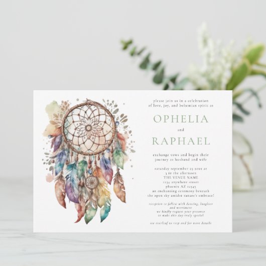 Boho Kleurrijke Dreamcatcher Boheemse Bruiloft Wij Kaart (Staand voorkant)