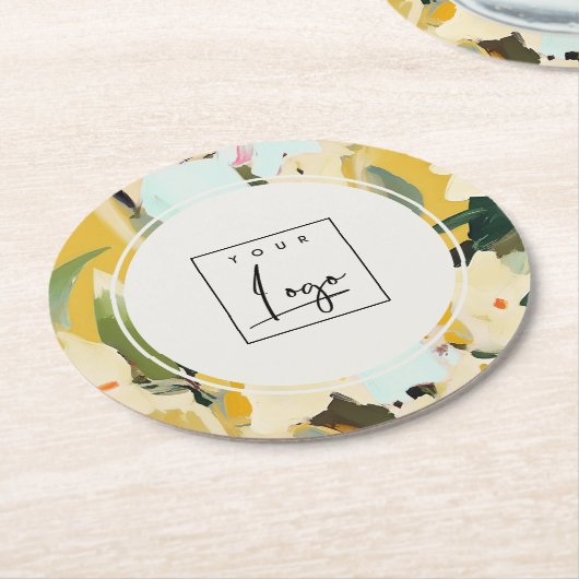 Boho Kleurrijke Gele Oker Geschilderde Bloemen Log Ronde Kartonnen Onderzetter (Gebogen)