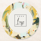 Boho Kleurrijke Gele Oker Geschilderde Bloemen Log Ronde Kartonnen Onderzetter (Voorkant)