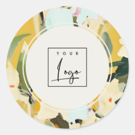 Boho Kleurrijke Gele Oker Geschilderde Bloemen Log Ronde Sticker