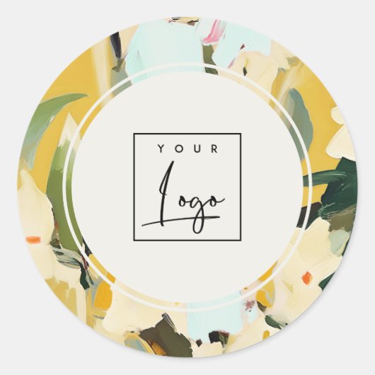 Boho Kleurrijke Gele Oker Geschilderde Bloemen Log Ronde Sticker (Voorkant)