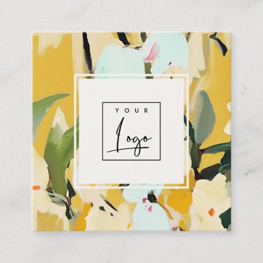 Boho Kleurrijke Gele Oker Geschilderde Bloemen Log Vierkante Visitekaartje (Voorkant)