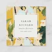 Boho Kleurrijke Gele Oker Geschilderde Bloemen QR  Vierkante Visitekaartje (Voorkant)