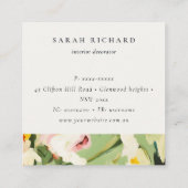 Boho Kleurrijke Groen Roze Geschilderde Bloemen Lo Vierkante Visitekaartje (Achterkant)