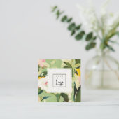 Boho Kleurrijke Groen Roze Geschilderde Bloemen Lo Vierkante Visitekaartje (Staand voorkant)