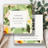 Boho Kleurrijke Groen Roze Geschilderde Bloemen QR Vierkante Visitekaartje