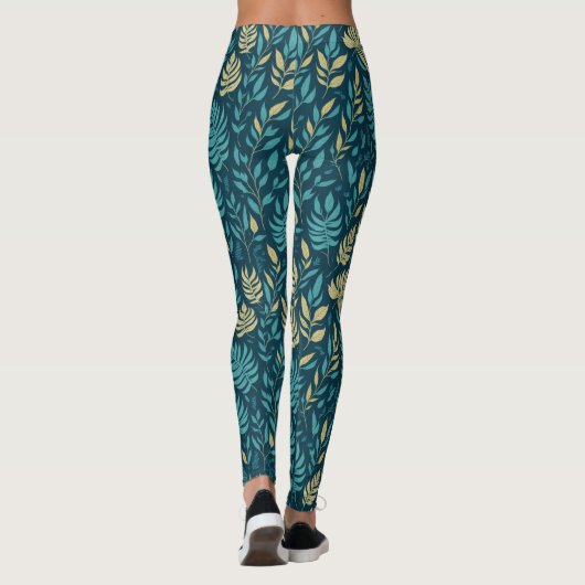 Boho kleurrijke groene botanische bladeren groen leggings (Achterkant)