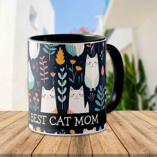 Boho Kleurrijke Katten en Bladeren Kat Moeder Mok