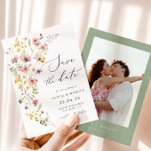 Boho kleurrijke lente grillige wilde bloem bruilof save the date